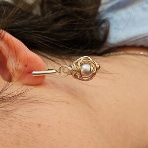 Gray pearl and sterling artisan earrings